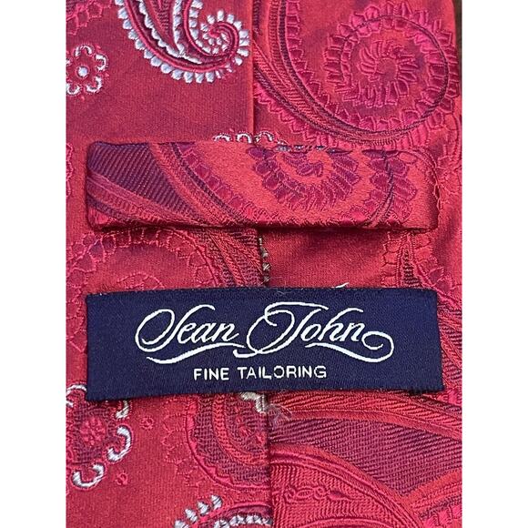Sean John Red Hand Made 100% Silk Men’s Neck Tie Made In China - Picture 8 of 9